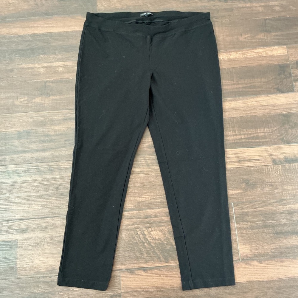 Eileen Fisher Stretch Jersey Leggings Black Slim Fit Large Minimalist Basic L - Picture 1 of 4